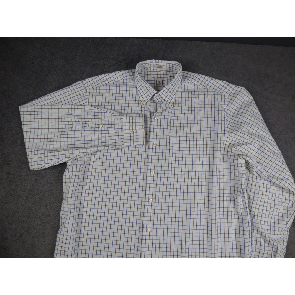 Peter Millar Mens XL Button Down Shirt Blue Brown Tattersall Check Long Sleeve